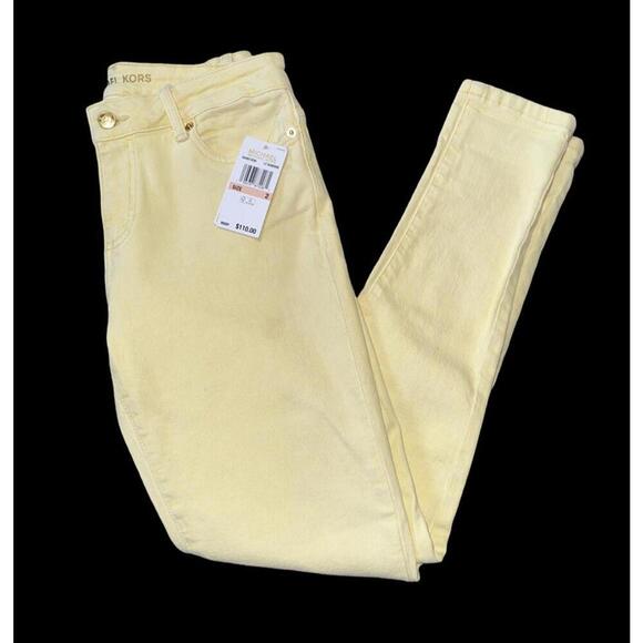 NWT $110 Michael Kors IZZY Cropped Stretch Skinny Jeans Yellow, Size 2 - Picture 1 of 6